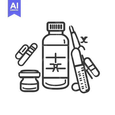 Aset desain premium: A medical illustration of various pharmaceutical medications and tools