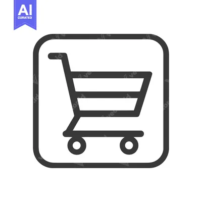 Aset desain premium: Minimalist Shopping Cart Icon in Rounded Square Frame, Dark Gray on Wh