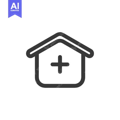Aset premium populer: Minimalist Hospital Icon: Simple Building with Medical Cross Symbol