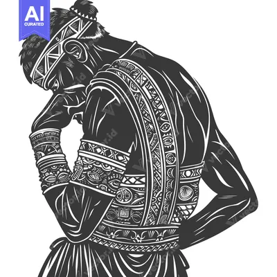Aset premium populer: A Depiction of a Sad Warrior Adorned with Intricate Tribal Designs