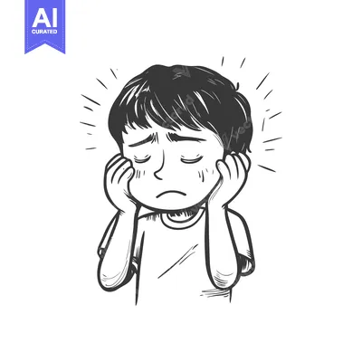 Aset desain premium: A Depressed Boy with Short Dark Hair and a Sad Expression