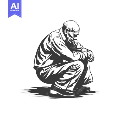 Aset desain premium: A Depressed Elderly Man Sitting With His Head Down