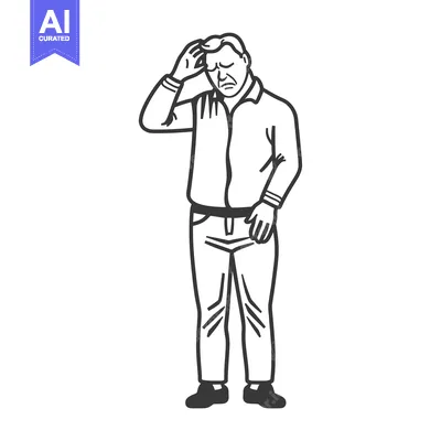 Aset desain premium: A Depressed Man Holding His Head with a Frown