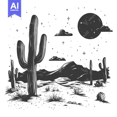 Aset premium populer: A Desert Landscape Underneath a Starry Night Sky with a Full Moon