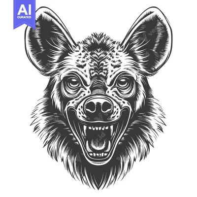 Aset premium populer: A Detailed Black and White Drawing of a Hyena's Head