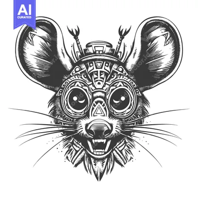 Aset premium populer: A Detailed Black and White Drawing of a Mouse with Geometric Patterns