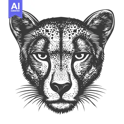 Aset premium populer: A Detailed Black and White Illustration of a Cheetah's Head