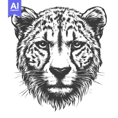 Popular premium asset: A Detailed Black and White Illustration of a Cheetah's Head