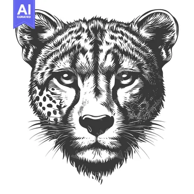 Aset premium populer: A Detailed Black and White Illustration of a Cheetah's Head