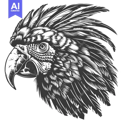 Aset premium populer: A Detailed Black and White Illustration of a Cockatoo's Head