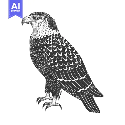 Aset premium populer: A Detailed Black and White Illustration of a Hawk