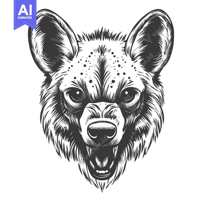 Aset premium populer: A Detailed Black and White Illustration of a Hyena's Head