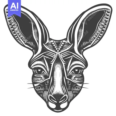 Aset premium populer: A Detailed Black and White Illustration of a Kangaroo's Head
