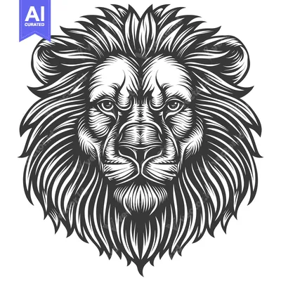 Popular premium asset: A Detailed Black and White Illustration of a Lion's Face