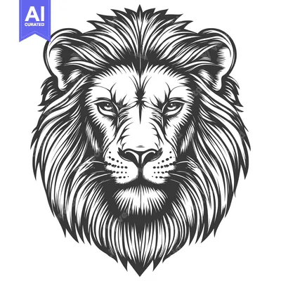 Premium design asset: A Detailed Black and White Illustration of a Lion's Head