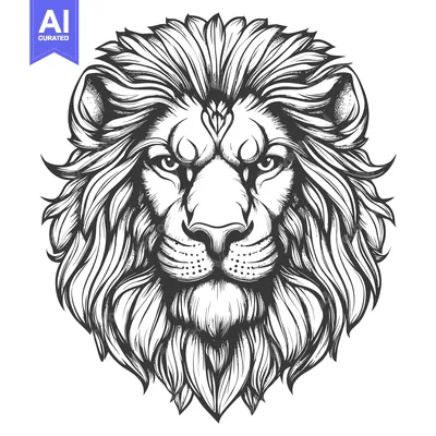 Popular premium asset: A detailed black and white illustration of a lion's head with a styliz