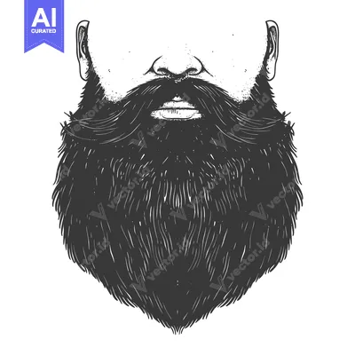 Aset desain premium: A Detailed Black and White Illustration of a Man's Full Beard