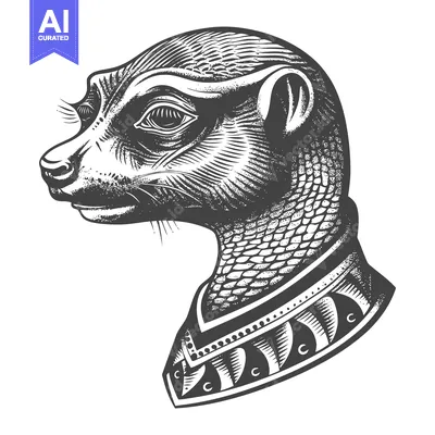 Aset premium populer: A Detailed Black and White Illustration of a Meerkat's Head