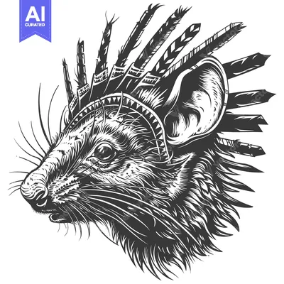 Aset premium populer: A Detailed Black and White Illustration of a Mouse with Feathers