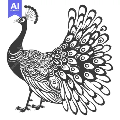Popular premium asset: A Detailed Black and White Illustration of a Peacock with its Feathers