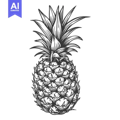 Aset premium populer: A Detailed Black and White Illustration of a Pineapple