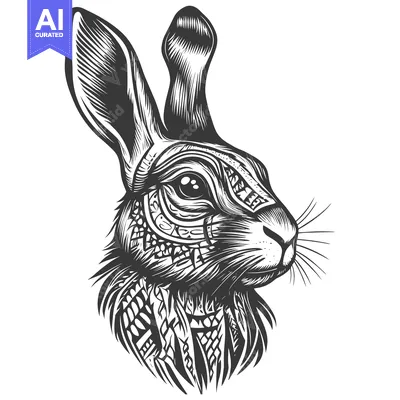 Popular premium asset: A Detailed Black and White Illustration of a Rabbit's Head