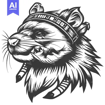 Premium design asset: A Detailed Black and White Illustration of a Raccoon Head with a Headb