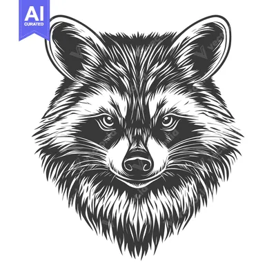 Premium design asset: A Detailed Black and White Illustration of a Raccoon's Head