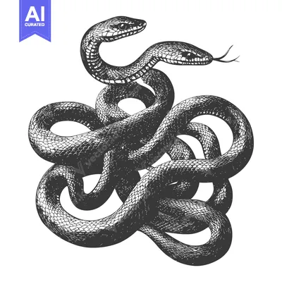 Popular premium asset: A Detailed Black and White Illustration of a Snake Coiled in a Complex