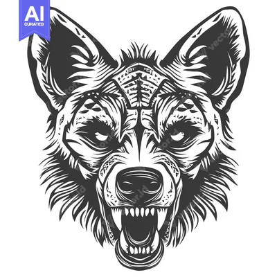 Popular premium asset: A detailed black and white illustration of a snarling wolf head with s