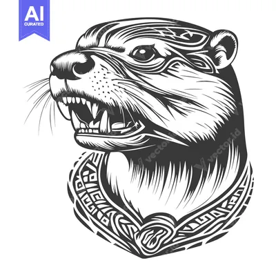 Popular premium asset: A Detailed Black and White Illustration of a Snout of a Ferocious Otte