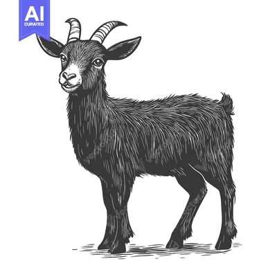 Aset premium populer: A Detailed Black and White Illustration of a Standing Goat