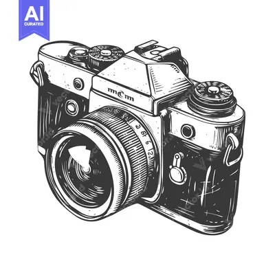 Aset premium populer: A Detailed Black and White Illustration of a Vintage Camera