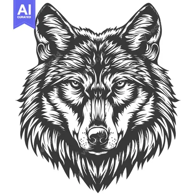 Premium design asset: A Detailed Black and White Illustration of a Wolf's Head