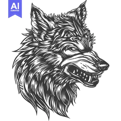Popular premium asset: A Detailed Black And White Illustration Of A Wolf's Head
