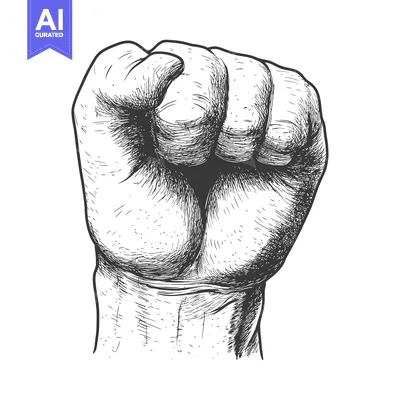 A detailed black and white sketch of a clenched fist
