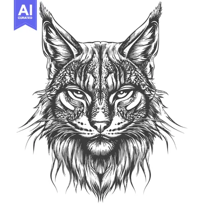 Aset premium populer: A Detailed Black And White Sketch Of A Lynx's Face