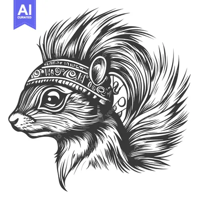 Aset desain premium: A Detailed Drawing of a Squirrel Wearing a Headband