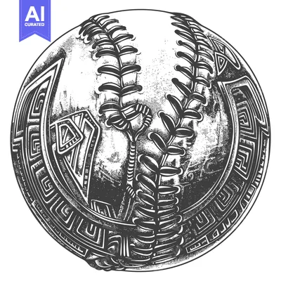 Premium design asset: A Detailed Engraved Illustration of a Baseball with a Decorative Geome