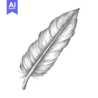 Aset premium populer: A Detailed Hand-Drawn Illustration of a Single Bird Feather