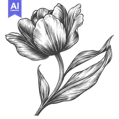Premium design asset: A Detailed Hand-Drawn Illustration of a Single Tulip