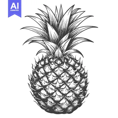 Aset premium populer: A Detailed Hand Drawn Illustration of a Whole Pineapple