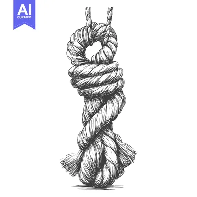 Aset premium populer: A Detailed Hand-Drawn Sketch of a Rope Knot