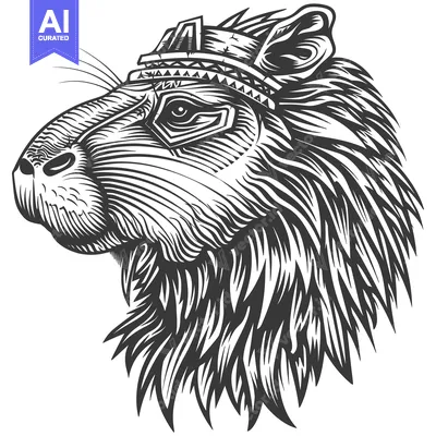 Popular premium asset: A Detailed Illustration of a Capybara Head Wearing a Tribal Crown