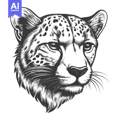 Premium design asset: A Detailed Illustration of a Cheetah's Head in Black and White