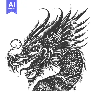 Aset desain premium: A Detailed Illustration of a Chinese Dragon's Head