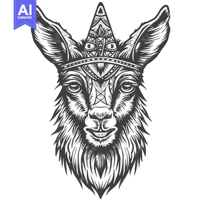 Aset premium populer: A Detailed Illustration of a Deer's Head with a Geometric Pattern