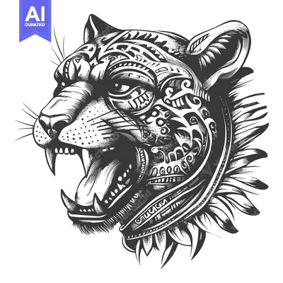 Premium design asset: A Detailed Illustration of a Growling Jaguar with Intricate Patterns