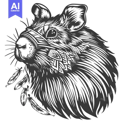 Aset desain premium: A Detailed Illustration of a Guinea Pig with Feathers