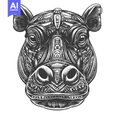 Popular premium asset: A Detailed Illustration of a Hippopotamus Head
